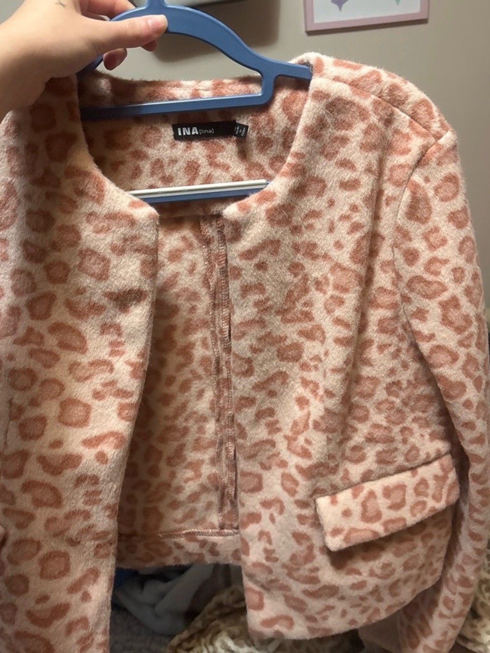 Ina Pink Leopard Print Cropped Blazer